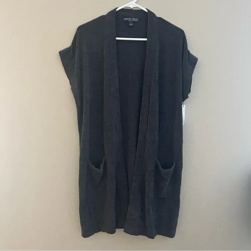 Barefoot dreams NWT cozychic ultra lite sleeveless long cardi carbon size M